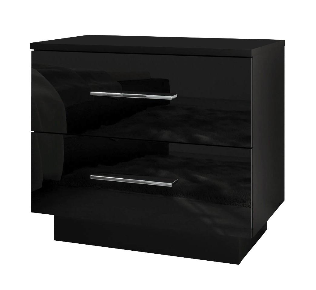 NACHTTISCH LINA mit Chromgriffen, Hochglanz, LED - Schwarz, Holzwerkstoff (55/50/37cm) - Lookway