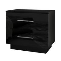 NACHTTISCH LINA mit Chromgriffen, Hochglanz, LED - Schwarz, Holzwerkstoff (55/50/37cm) - Lookway