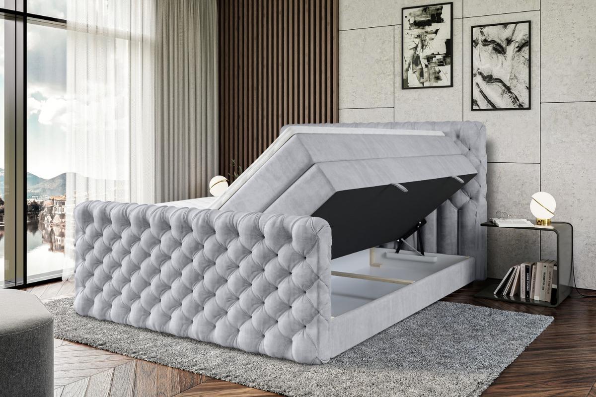 BOXSPRINGBETT BOXI8-Z KING - 180x200 - H3/H4 - Hellgrau - Hellgrau, Holzwerkstoff (180/200cm) - ALTDECOR