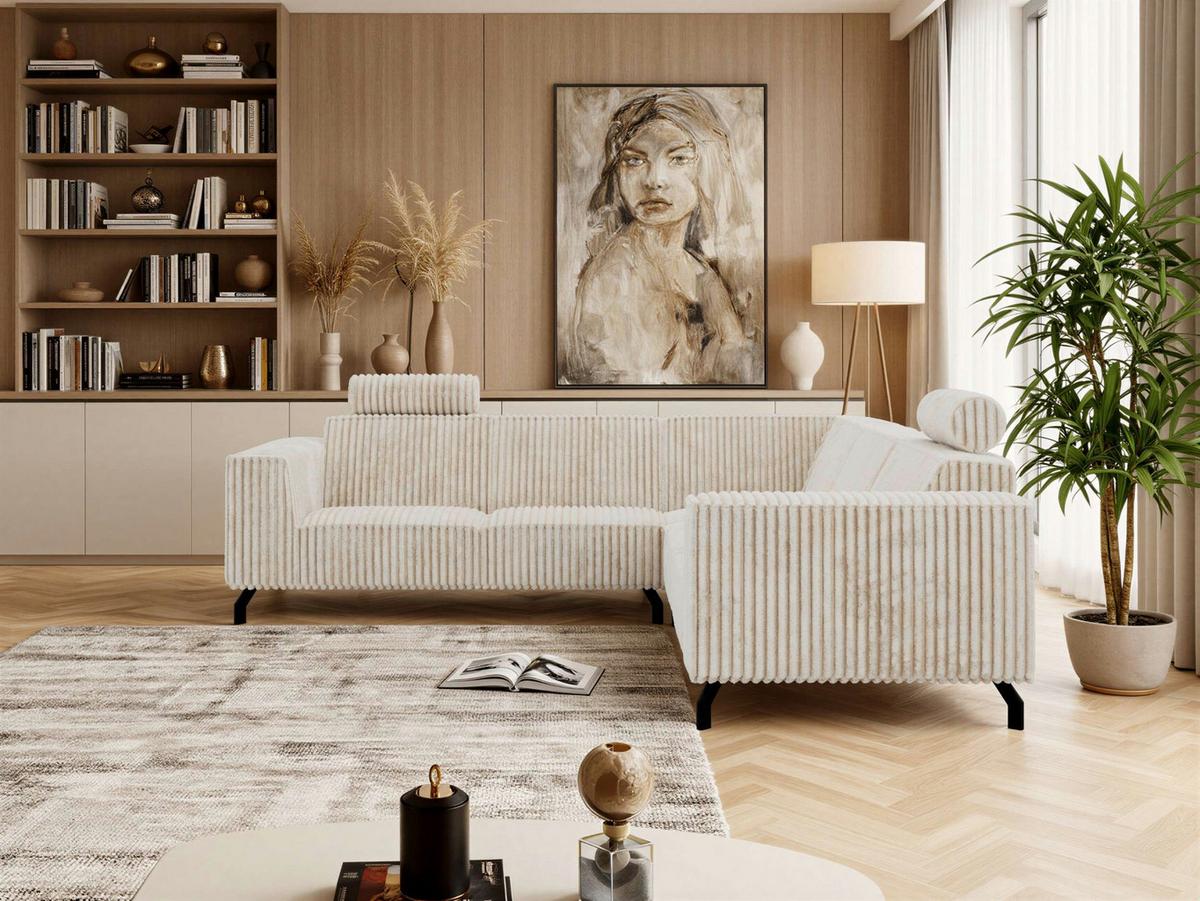 ECKSOFA VESANO L - Beige Cord - Beige/Creme, Textil/Metall (260/260cm) - MKS