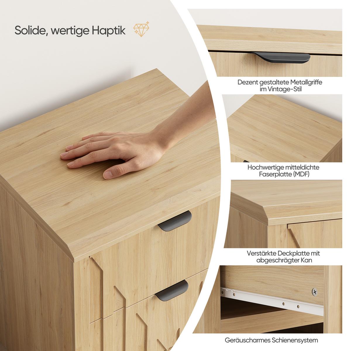 NACHTTISCH Eichenoptik mit 2 Schubladen Mid-Century Modern Metallgriffe - Eichefarben, Holzwerkstoff (48/55.5/40cm) - Urban Meuble