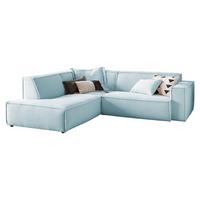 ECKSOFA SAMU Hellblau Cord - Schwarz/Hellblau, Textil (254/224cm) - KAWOLA