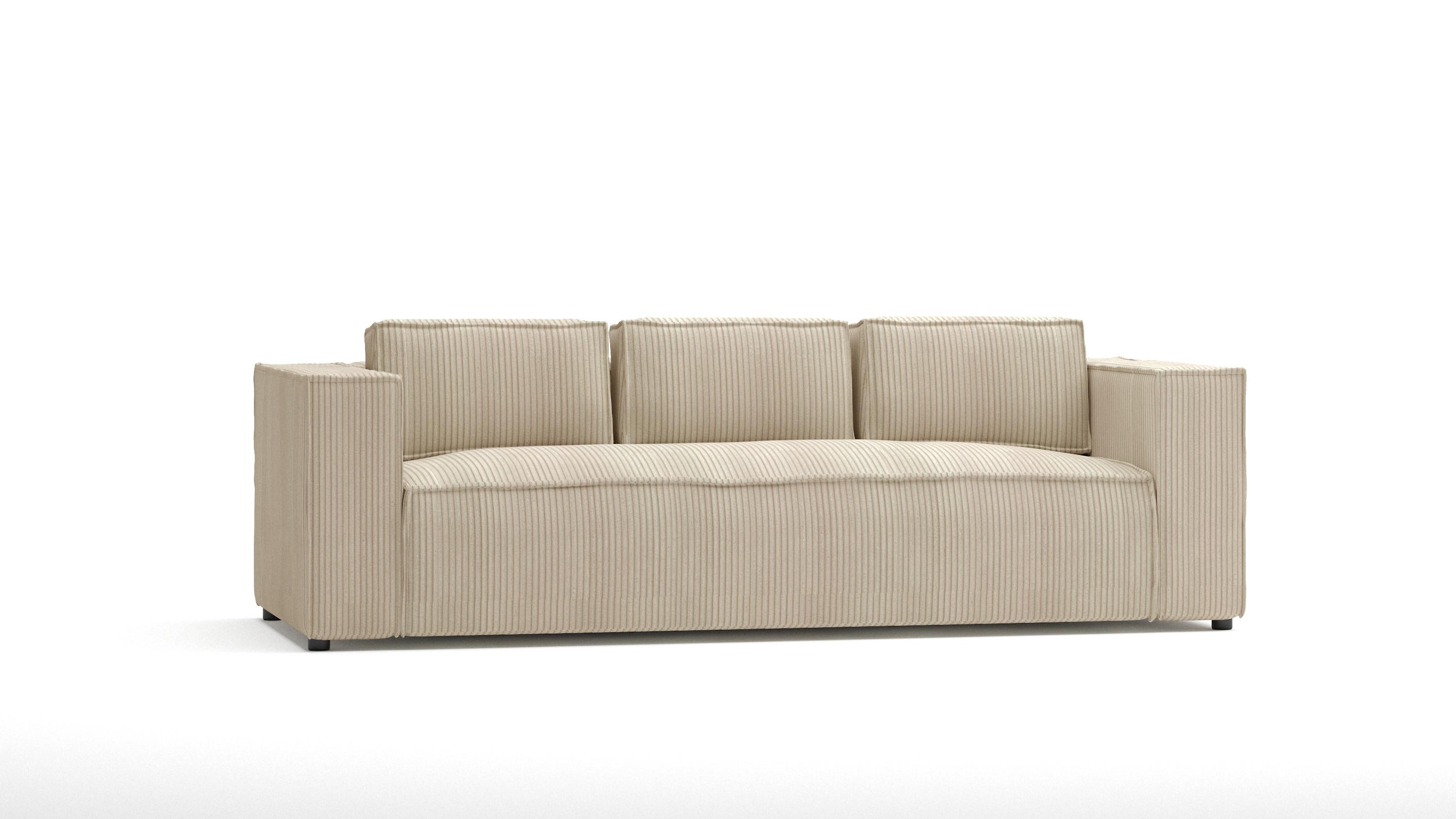 3-SITZER-SOFA Nova Beige Cord - Beige/Schwarz, Holz/Kunststoff (230/64/92cm) - S-Style Möbel