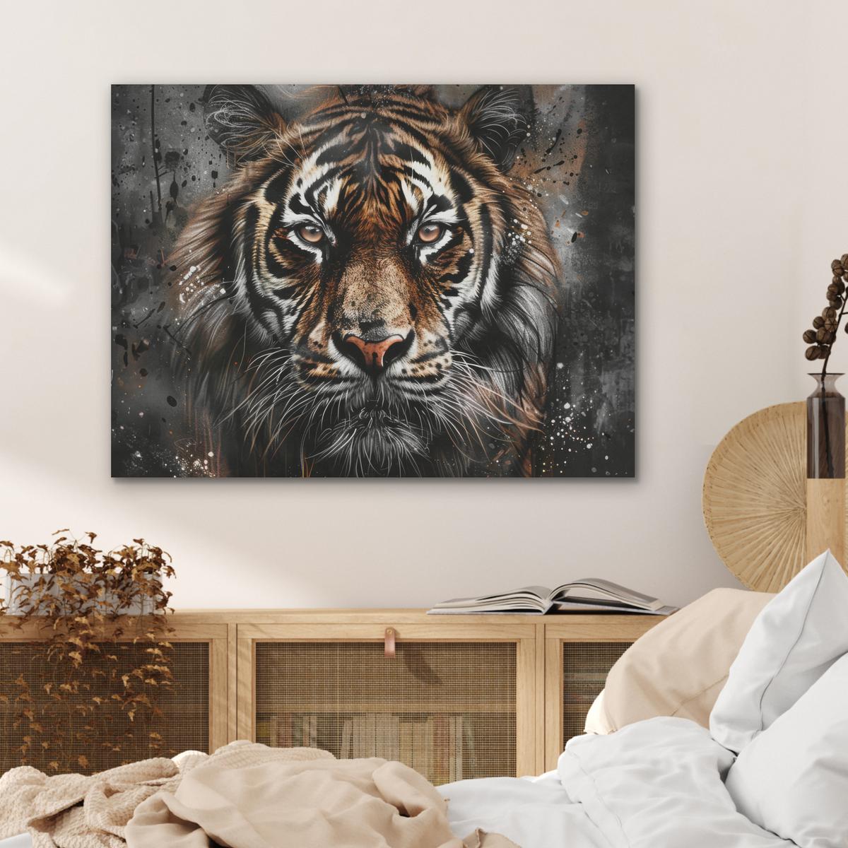 AKUSTIKBILD Tiger - Tiere - Porträt - Luxus - Schwarz Gemälde 80x60 cm - Braun, Kunststoff (80/60/0.9cm) - MuchoWow