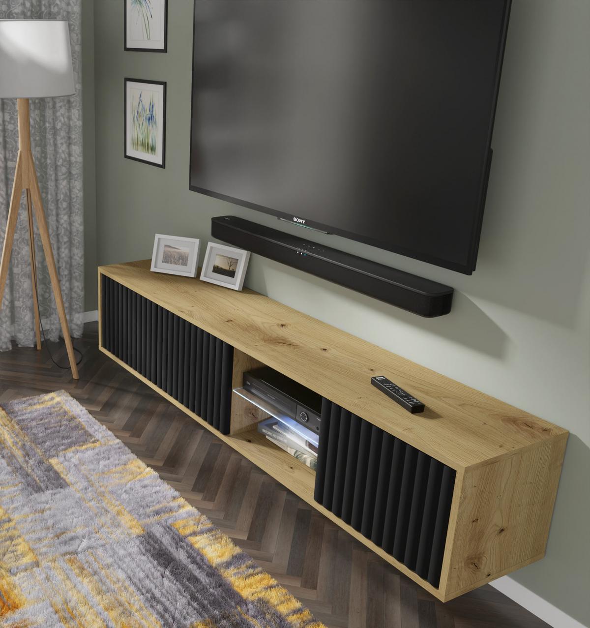 TV LOWBOARD Artisan Eiche, Schwarz 156/31/31 - Schwarz, Holzwerkstoff (156/31/31cm) - RAUMHIRSCH FURNITURE