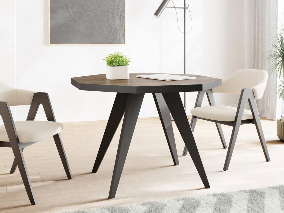 ESSTISCH Diamond Black achteckiger ausziehbarer, Arvadonna Chestnut 100-200/100/76 cm - Kastanienfarben/Schwarz, Holz/Holzwerkstoff (100/200/77cm) - WFL GROUP