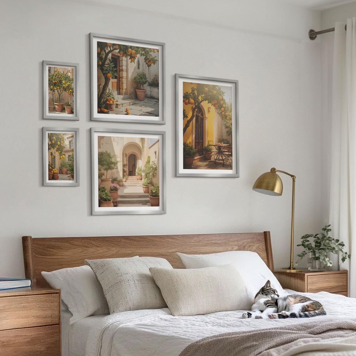 BILDER SET 5er Set - 50x50 cm & 20x30 cm & 40x60 cm Silberner Rahmen - Sommerlandschaften Flusswiese - Silberfarben, Kunststoff (40/60cm) - TULUP
