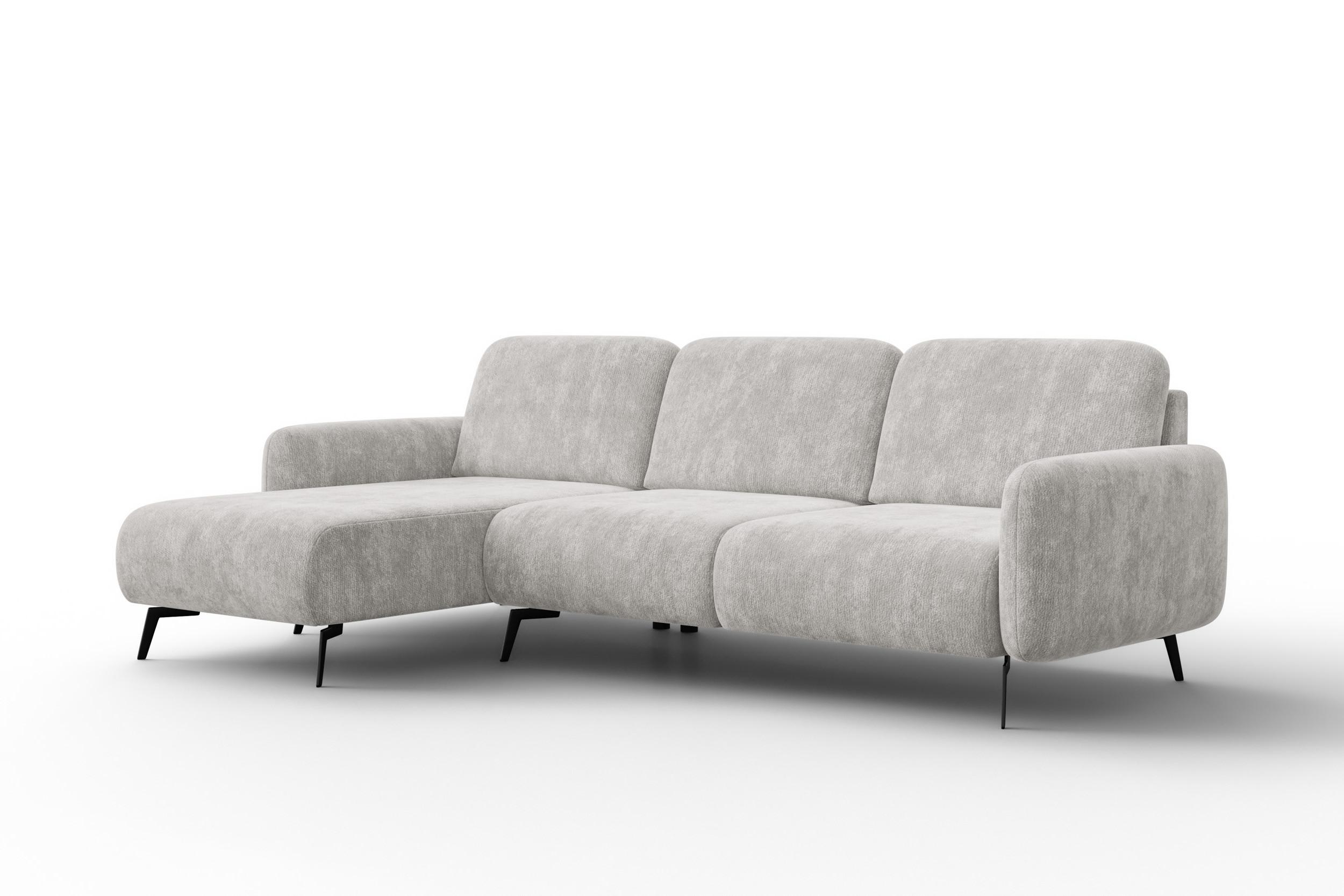 ECKSOFA FEBE 4-Sitzer LINKS, hellgrauer Chenille-Stoff - Hellgrau/Schwarz, Holz/Textil (264/157cm) - Wozimo