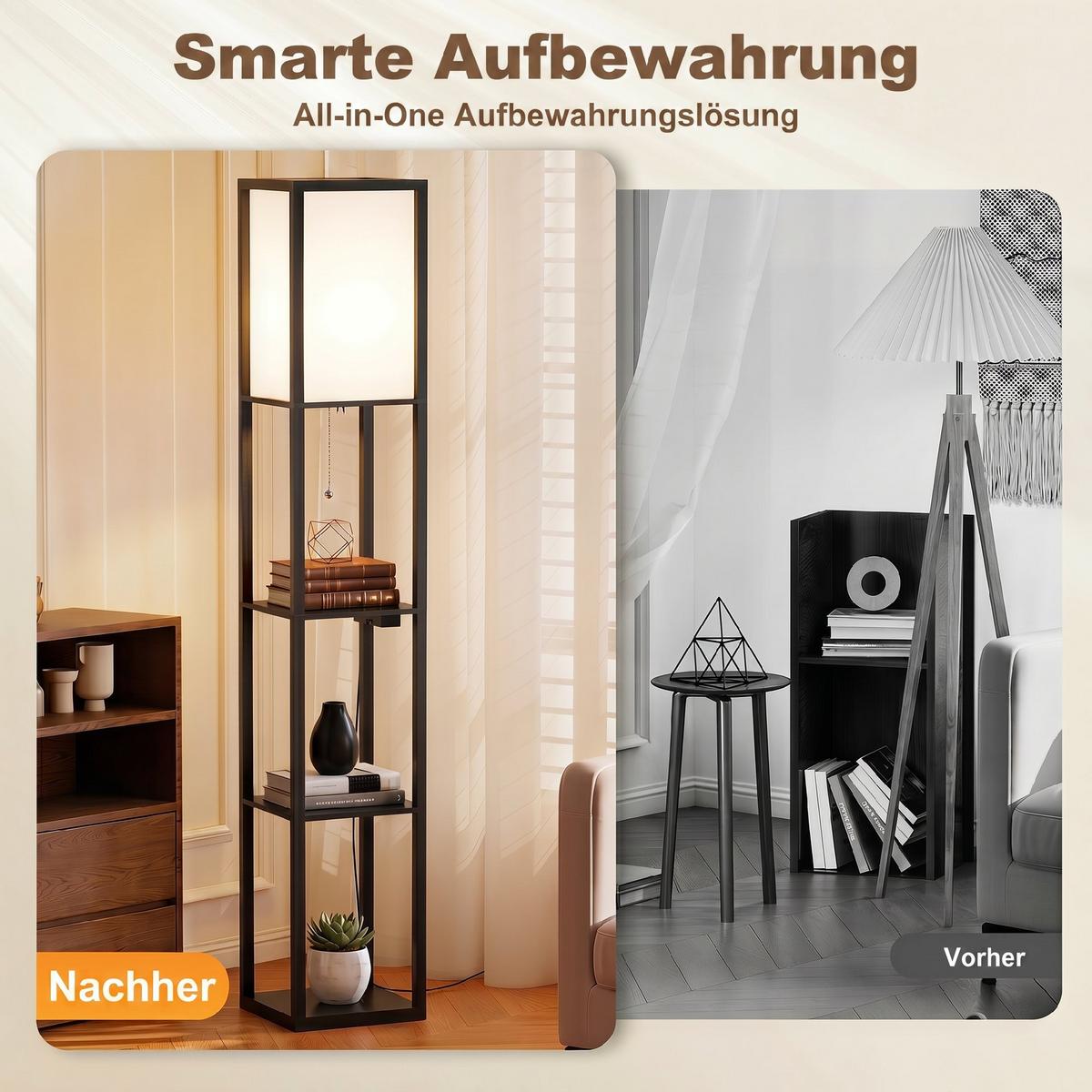 STEHLAMPE Schwarz - Schwarz, Holzwerkstoff (26/26/161cm) - HOMCOM