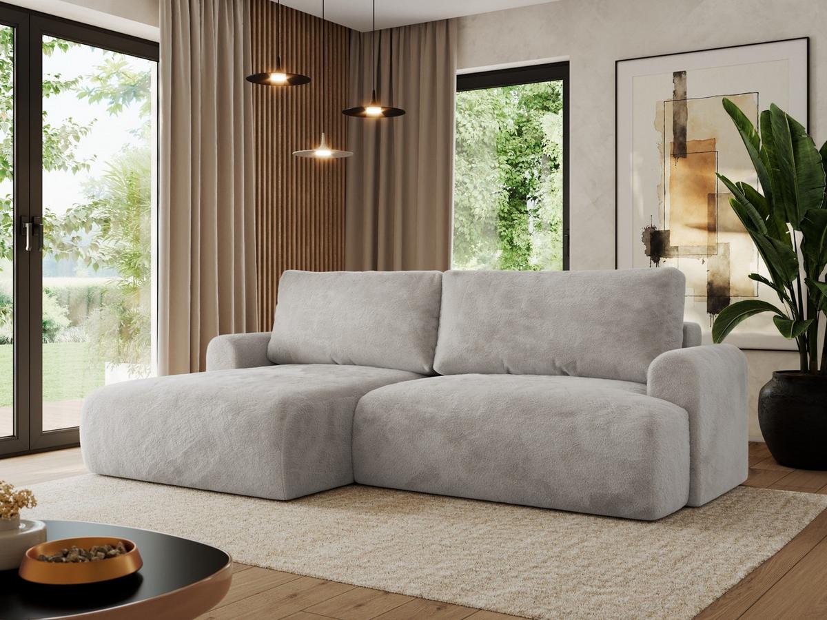ECKSCHLAFSOFA TONO L Hellgrau Plüsch - links - Hellgrau/Schwarz, Kunststoff/Textil (260/150cm) - MKS