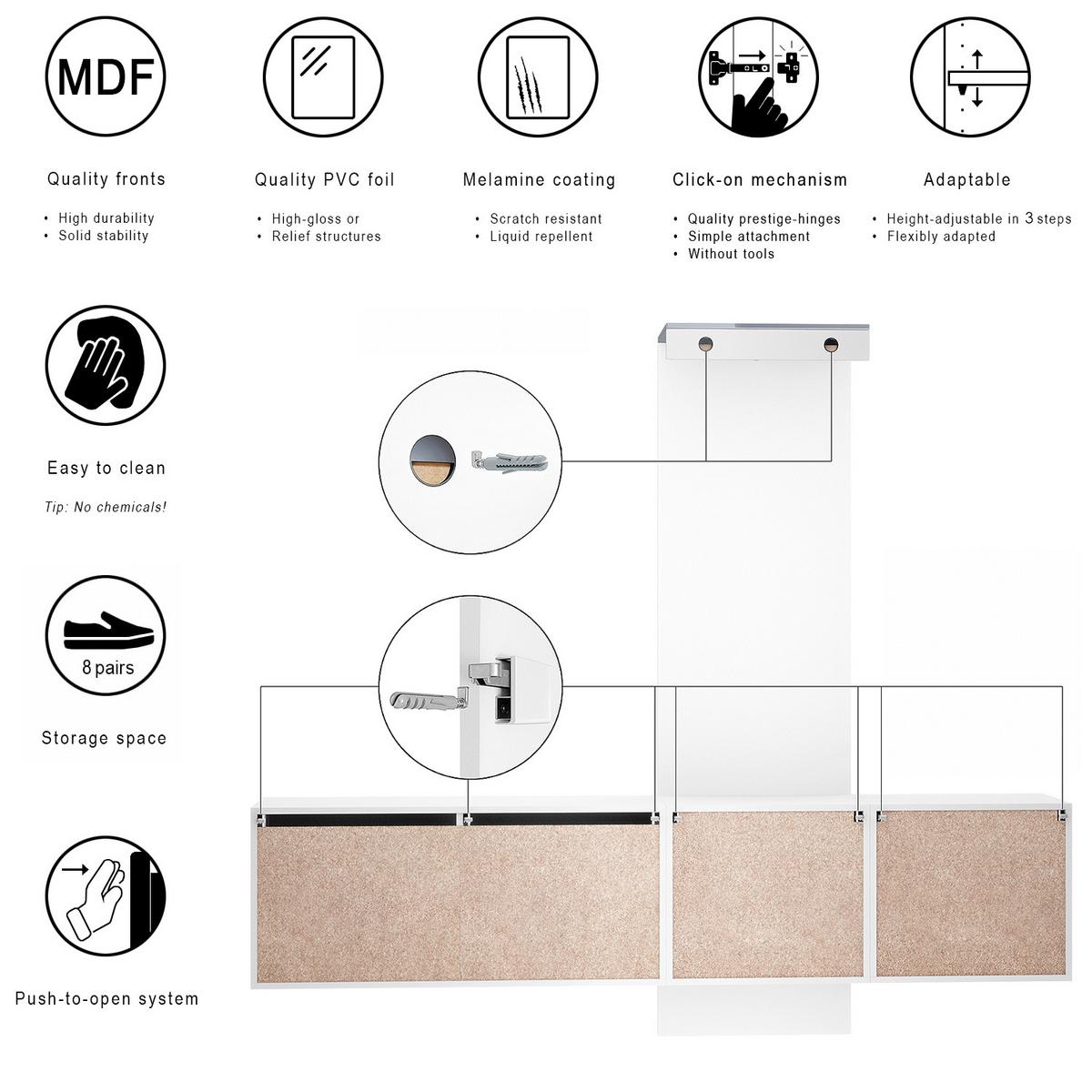 GARDEROBE DualVista Weiß Hochglanz - Weiß Hochglanz, Holzwerkstoff (208/193/35cm) - Vladon