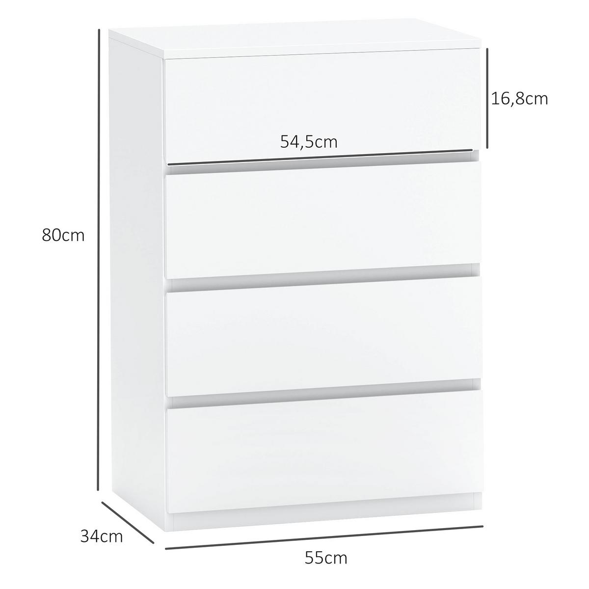 SCHUBLADENSCHRANK, MDF, Weiß, 55 x 33 x 80 cm - Weiß, Metall (33/80/55cm) - HOMCOM
