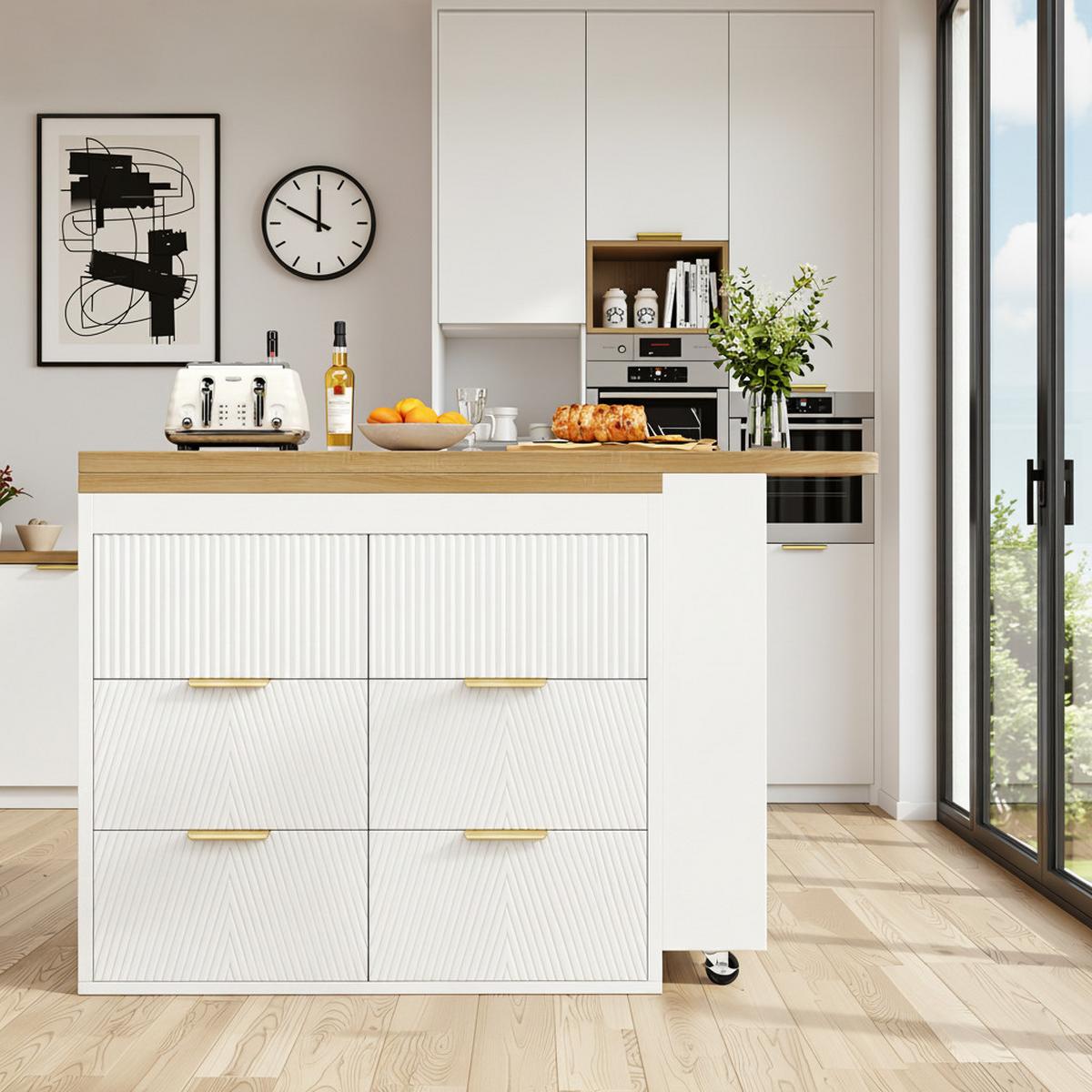 BARTISCH mit küchenbuffet 360° drehbar & 6 schubladen - Weiß, Holzwerkstoff (39/203/90cm) - Urban Meuble