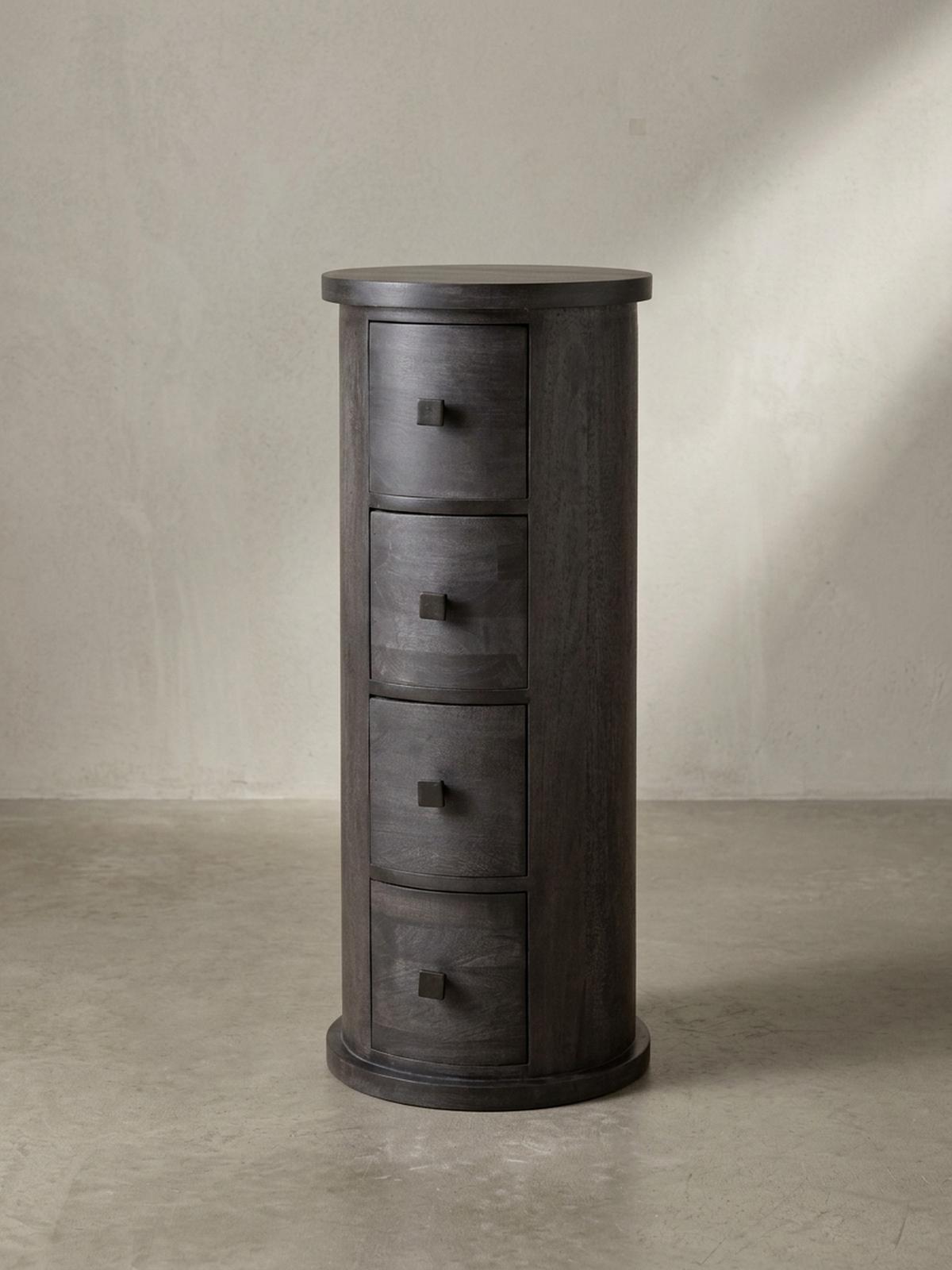 KOMMODE – Mango Massivholz, 34x85x34 cm, 4 Schubladen, schmal, schwarz - Schwarz, Holz (34/85/34cm) - KADIMA DESIGN