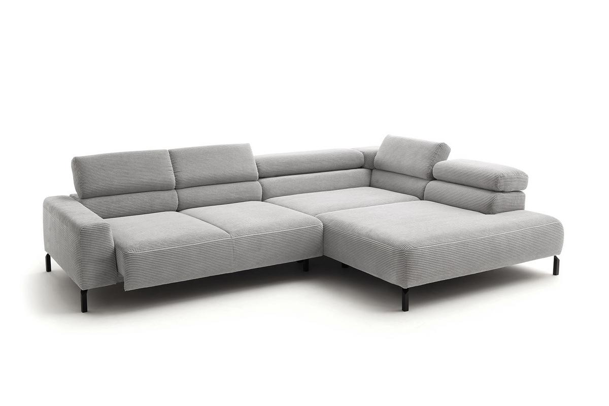 ECKSOFA DELIA Hellgrau Cord Relaxfunktion - Hellgrau/Schwarz, Textil/Metall (276/219cm) - KAWOLA