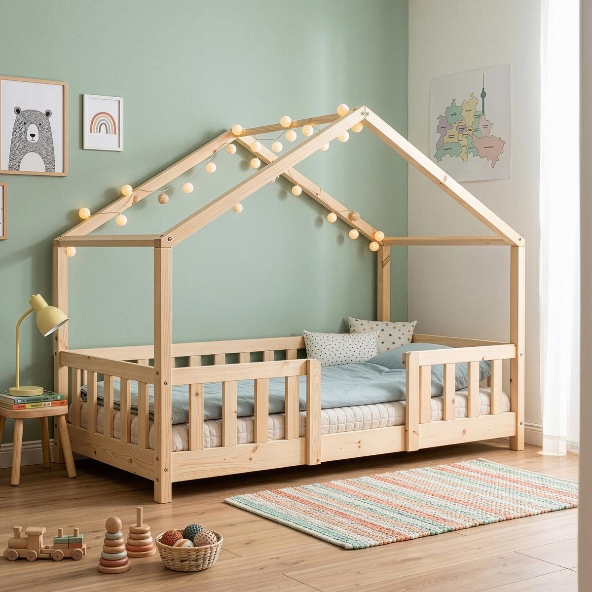 HAUSBETT Treviolo - Naturfarben, Holz (80/160cm) - [en.casa]