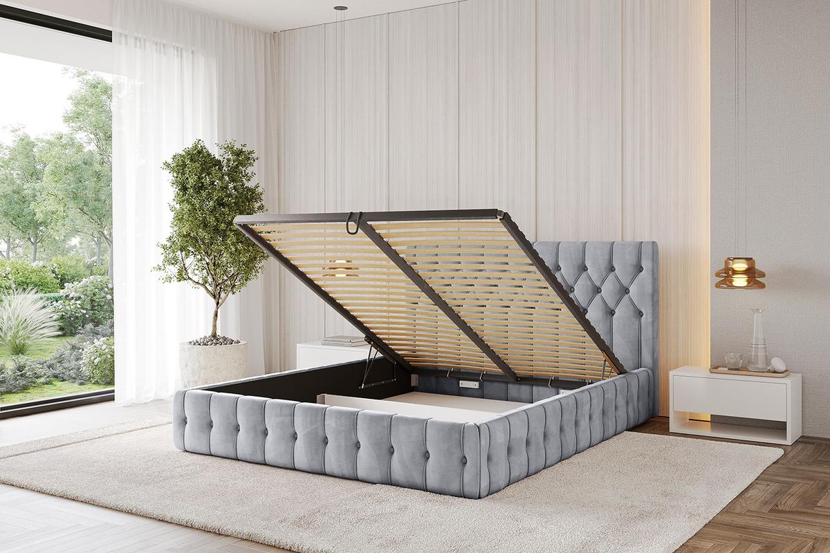 POLSTERBETT mit Bettkasten und Lattenrost, Bett mit Matratze H3/H4 - LARO 180x200 Hellgrau - Hellgrau, Holzwerkstoff/Textil (180/200cm) - ALTDECOR