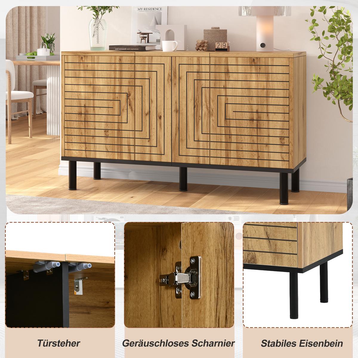 SIDEBOARD Eichenfarbe mit 6 Schubladen Grifflose Holzkommode - Naturfarben, Holzwerkstoff (120/68/35cm) - Urban Meuble