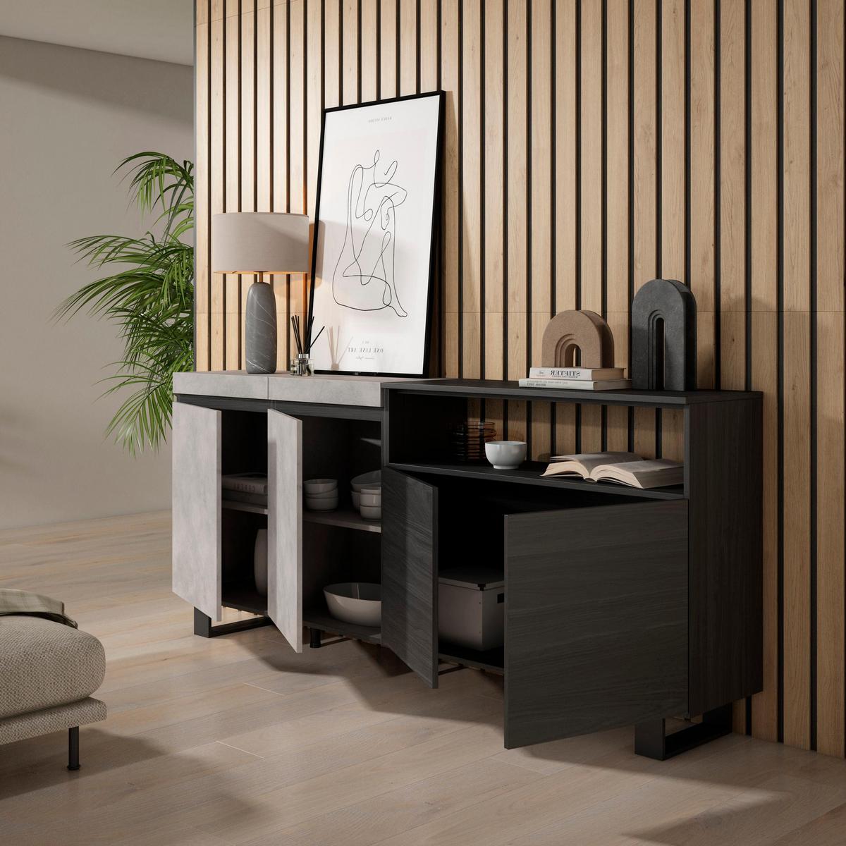 SIDEBOARD zementgrau, 200/35/87cm - Grau, Holzwerkstoff (200/87/35cm) - Skraut Home