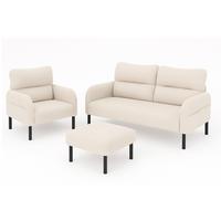 SITZGARNITUR 3-teiliges mit Hocker und Seitentasche - Beige, Textil (120/79/75cm) - Urban Meuble