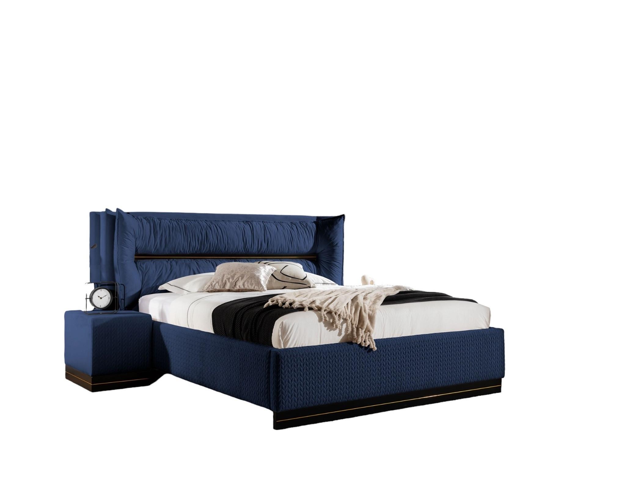 POLSTERBETT Hamilton Magic Velvet Set.2 - Dunkelblau, Holzwerkstoff/Textil (140/200cm) - Fun Möbel