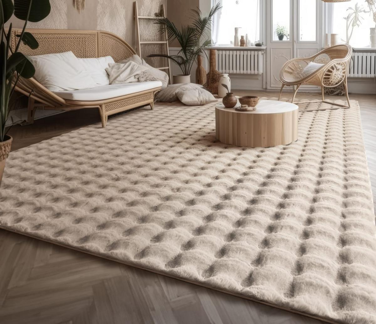 HOCHFLORTEPPICH Rauten Creme 120 x 160 cm - Creme, Kunststoff (120/160cm) - TT Home