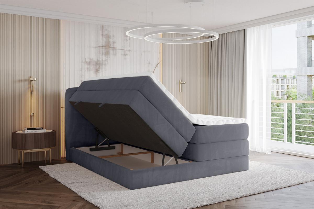 BOXBETT mit Matratze H3|H4 - NINA KING - 200x200 cm - Dunkelgrau - Dunkelgrau, Holzwerkstoff (200/200cm) - ALTDECOR