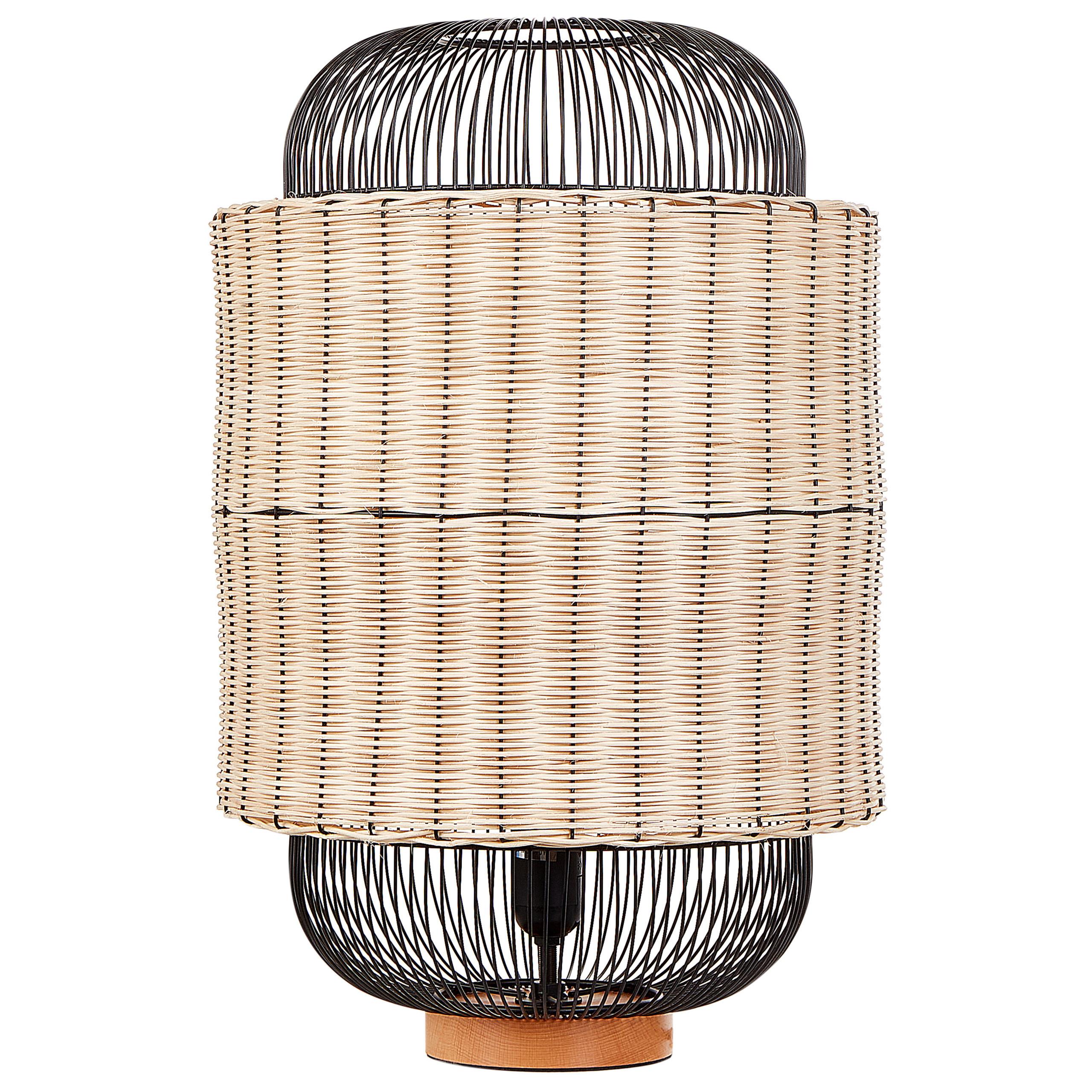 TISCHLEUCHTE Naturfarben/Schwarz/Beige Tanganyika - Beige/Schwarz, Naturmaterialien (35/35/55cm) - Beliani