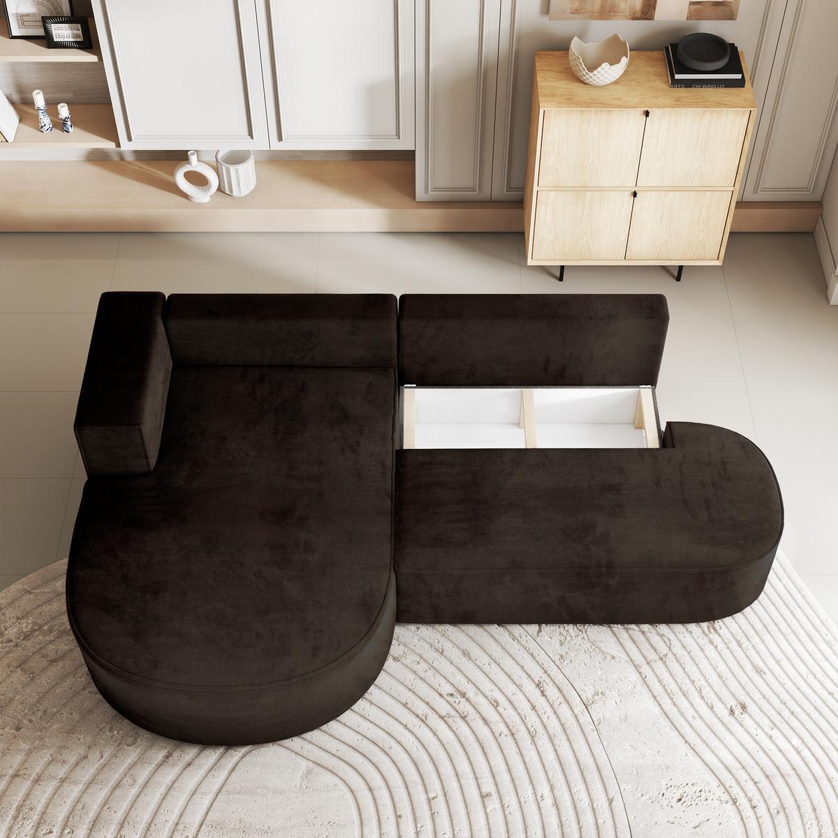 ECKSOFA CORTIO M L-S Braun Velours-Stoff mit Schlaffunktion - Braun/Grau, Holz/Kunststoff (265/174cm) - MASSENO