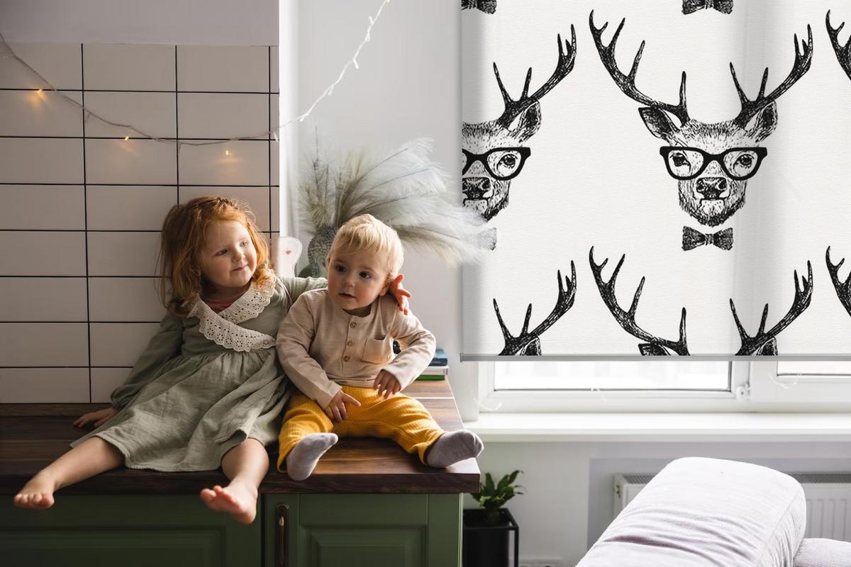 INNENROLLO - Fensterrollo - Rollo - 150x180 cm - Rentier mit Brille - Grau, Kunststoff (150/180/0.5cm) - TULUP
