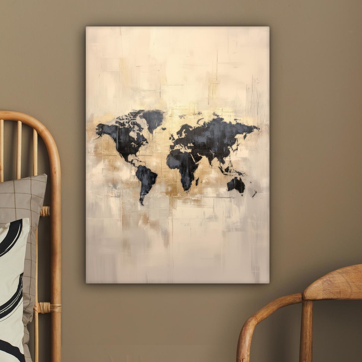LEINWANDBILD Weltkarte - Gold - Schwarz - Abstrakt Wandbild Wohnzimmer 60x80 cm - Kupferfarben, Textil (60/80cm) - MuchoWow