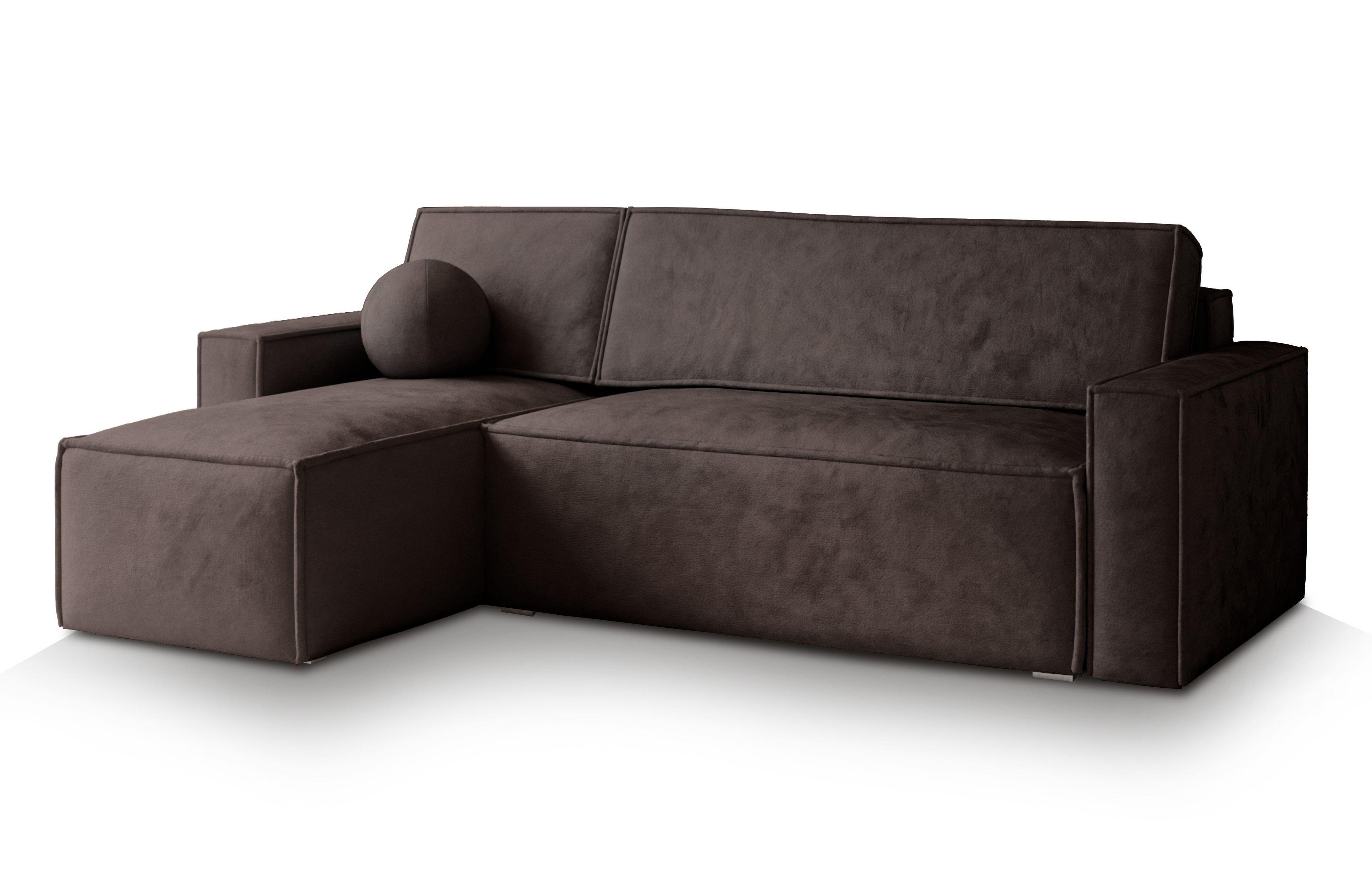 ECKSOFA RAVELO M Braun Velours-Stoff mit Schlaffunktion - Braun/Grau, Holz/Kunststoff (240/140cm) - MASSENO