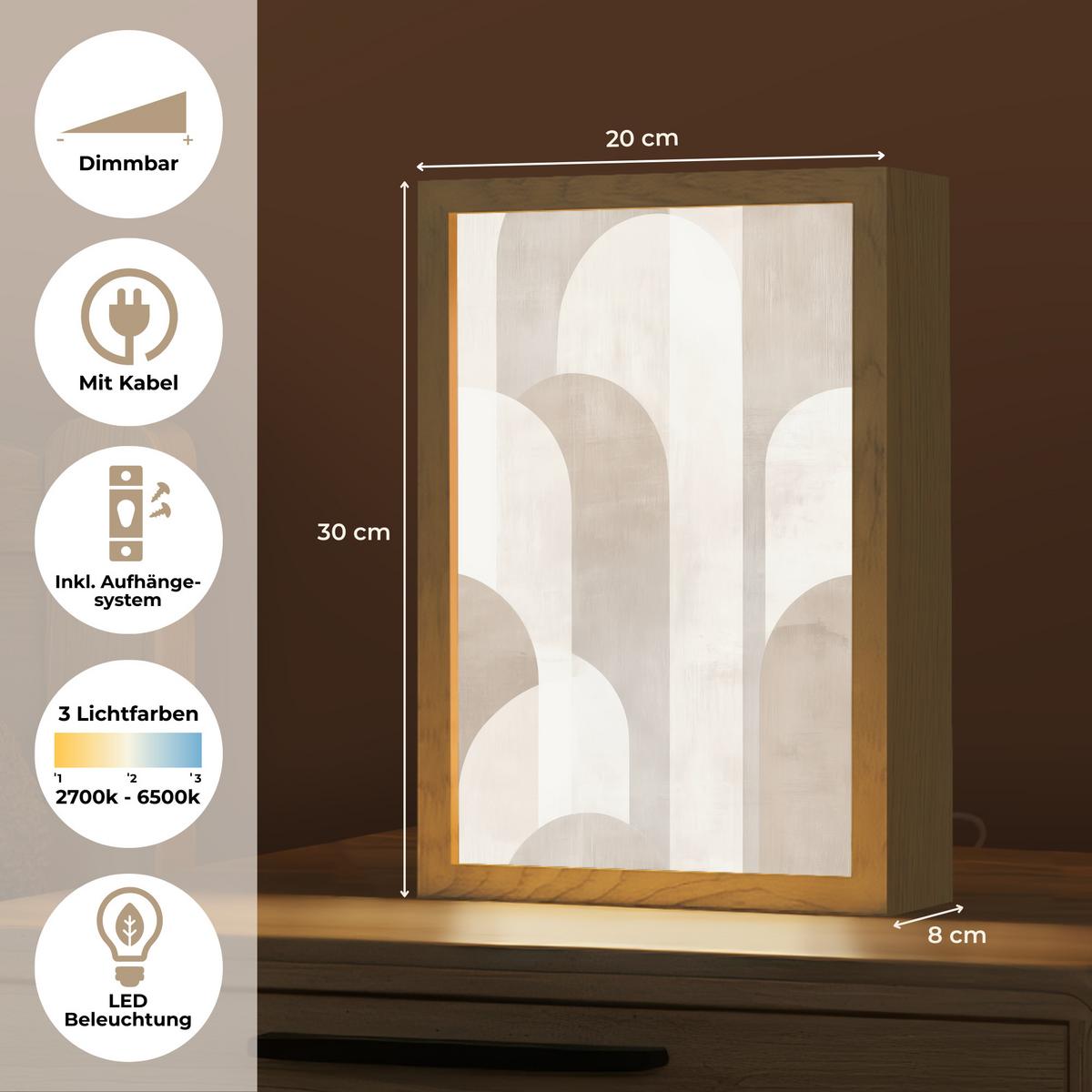 TISCHLEUCHTE Abstrakte Bögen - Modern - Beige 20x30 cm - Buche Kolonial, Holzwerkstoff (8/20/30cm) - OnlyWow