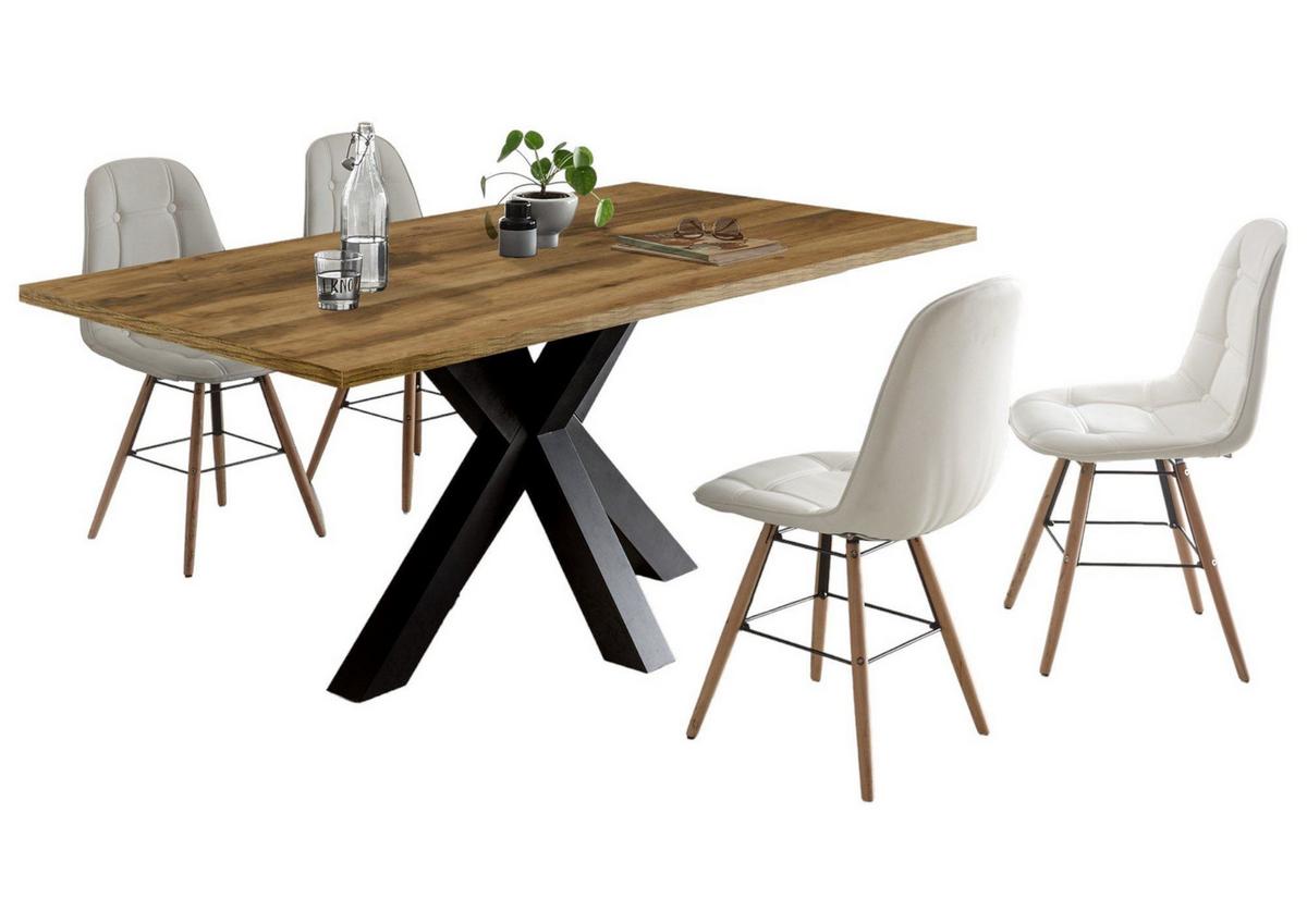 ESSTISCH ausziehbar Elda 1 160 x 90 x 75 Esszimmertisch Schwarzstahl/Plankeneiche - Alteiche, Holz (160/90/75cm) - 58aufmkessel