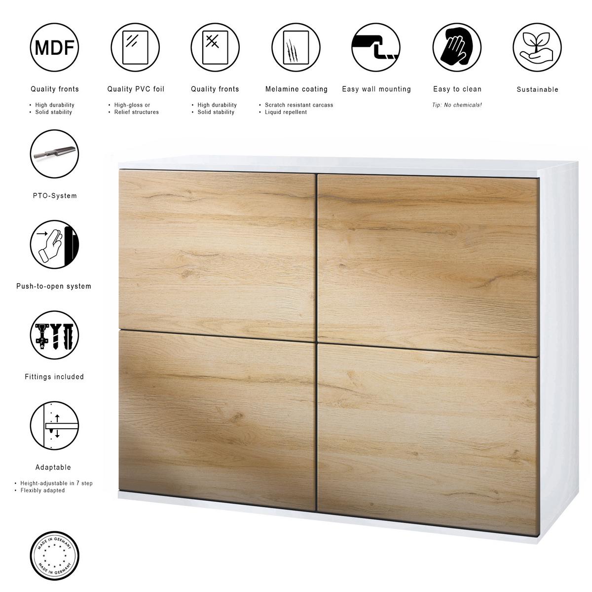 KOMMODE Rova Creme Hochglanz - Creme, Holzwerkstoff (92.5/73.5/35cm) - Vladon