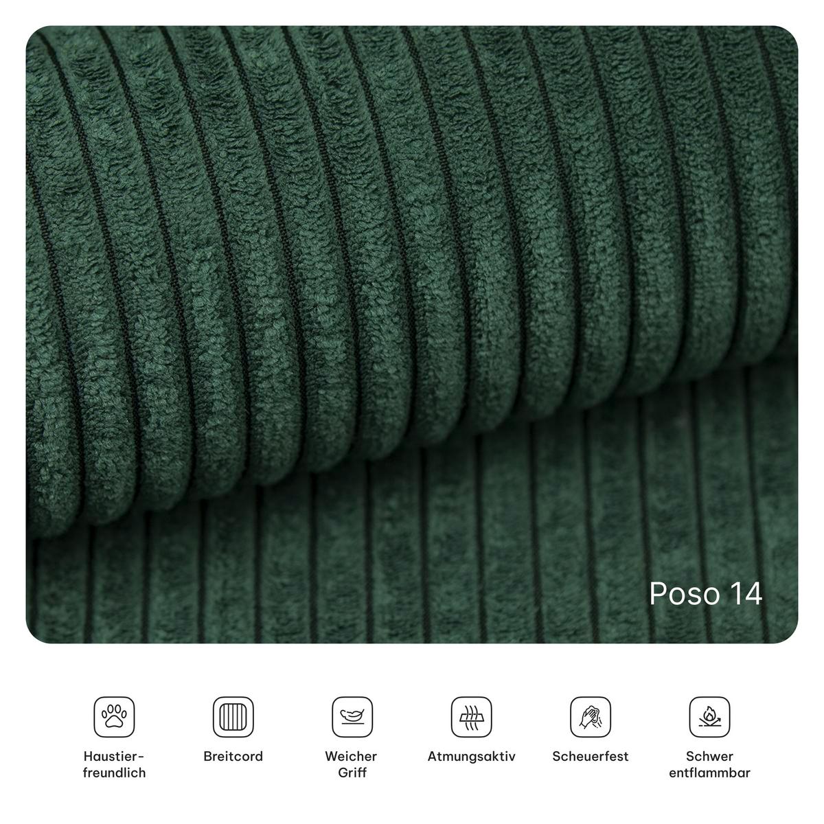ECKSOFA ETERA modulares Boneless Sofa mit Schlaffunktion Grün Kordstoff - Grün, Textil (270/160cm) - MASSENO