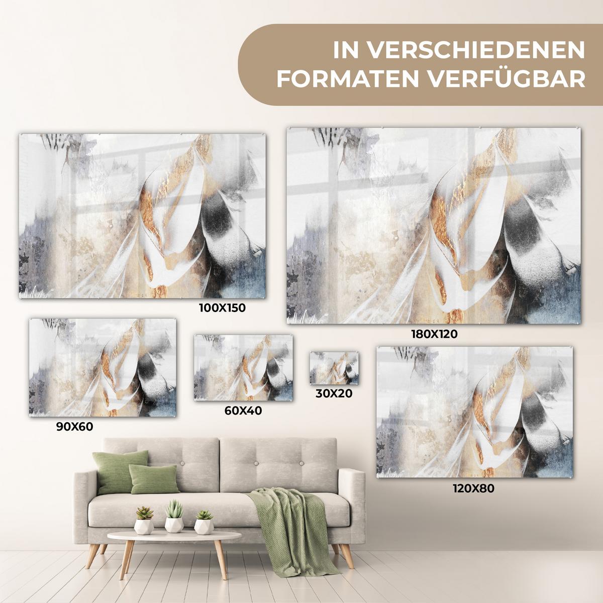 ACRYLGLASBILD Luxus - Abstrakt - Gold - Weiß Room Decor 90x60 cm - Goldfarben, Glas (90/60cm) - MuchoWow