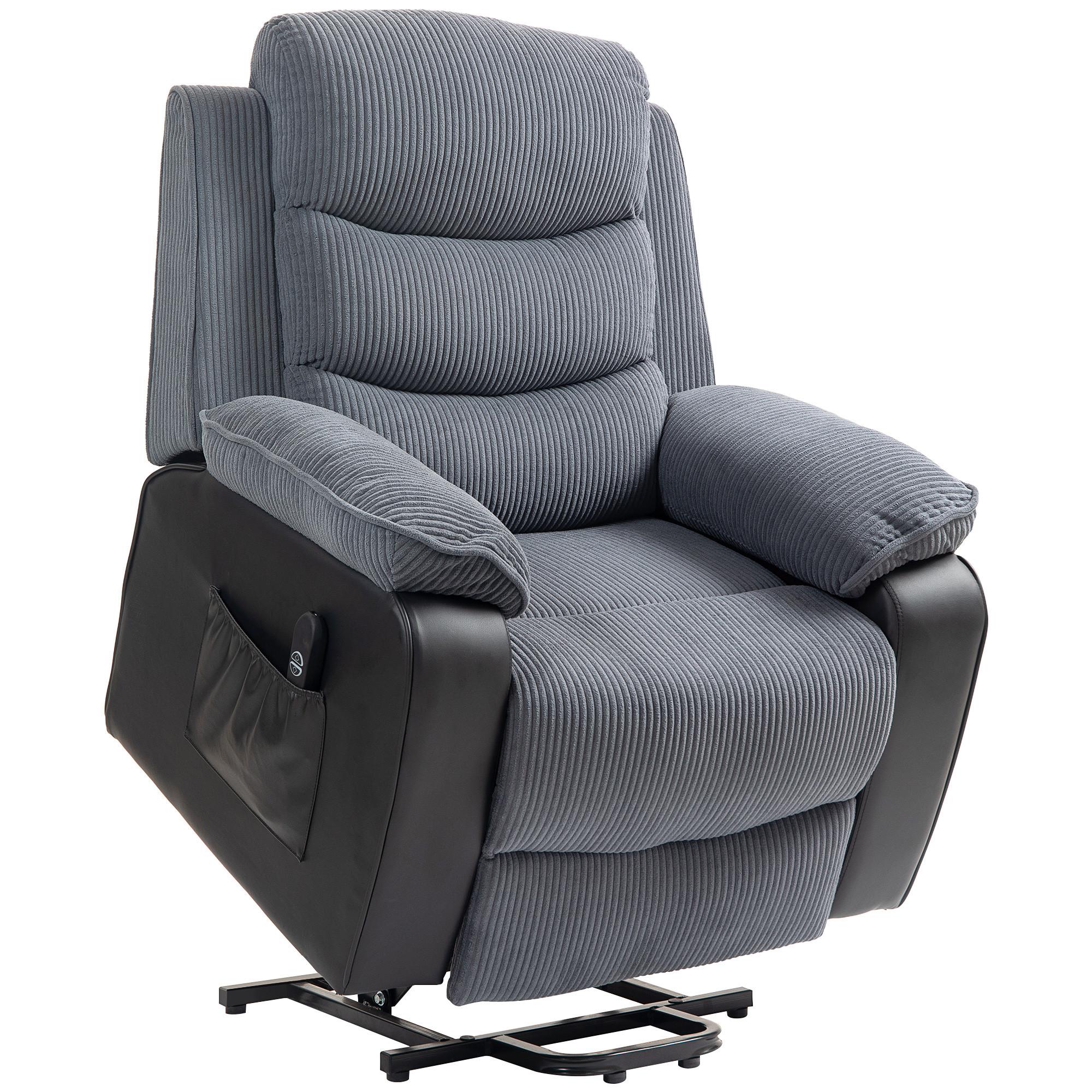 FERNSEHSESSEL mit Aufstehhilfe Liegesessel mit Liegefunktion, Seitentasche - Dunkelgrau/Schwarz, Textil/Metall (96/108/96cm) - HOMCOM
