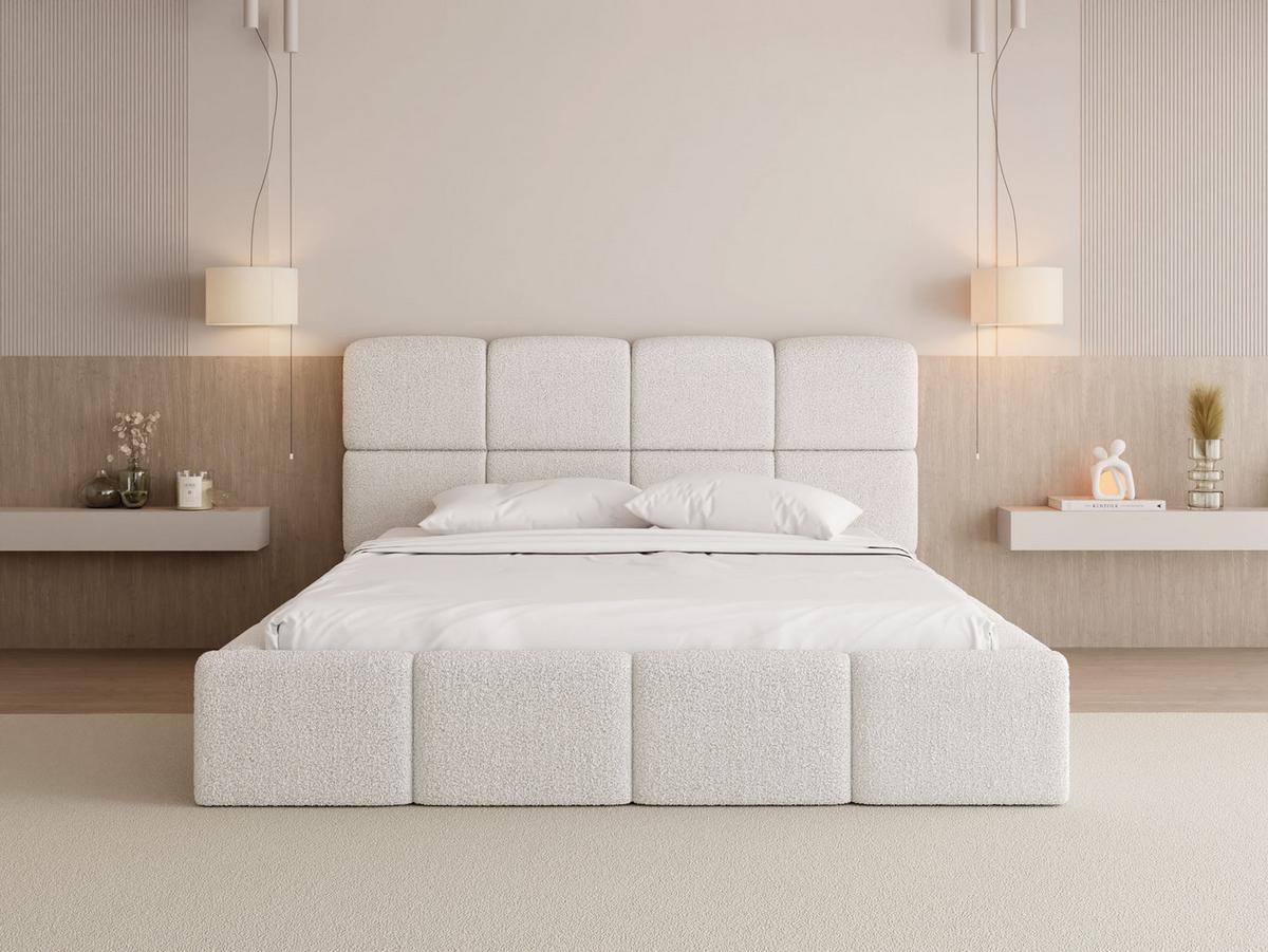 POLSTERBETT Tivio mit Bettkasten, Creme Boucle 120x200 cm - Birkefarben/Schwarz, Holzwerkstoff/Kunststoff (120/200cm) - WFL GROUP