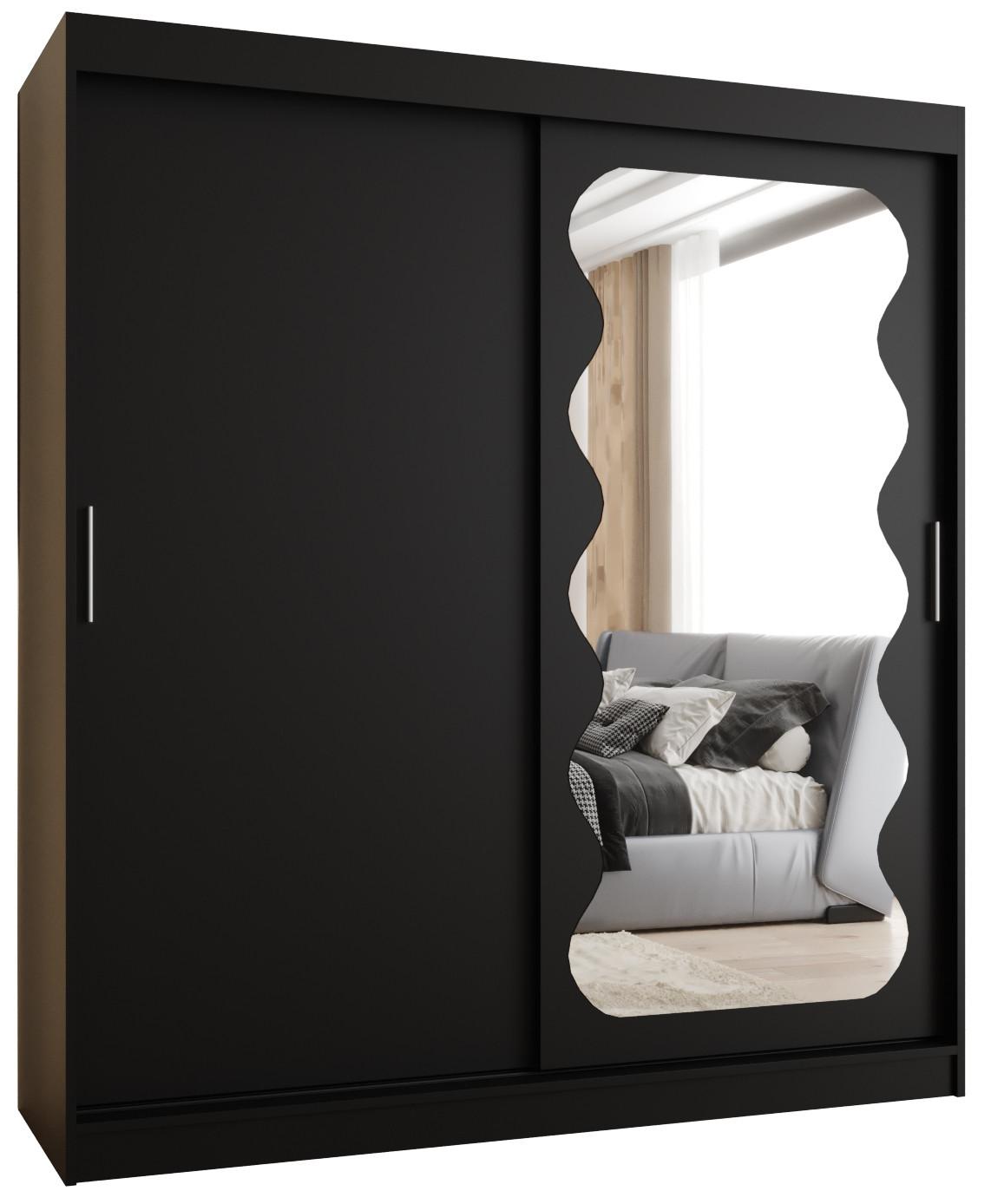 SCHIEBETÜRENSCHRANK mit Spiegel SPOTI 200/180/62 2-türig - Silberfarben/Schwarz, Holz (180/200/62cm) - MÖBEL KRYSPOL