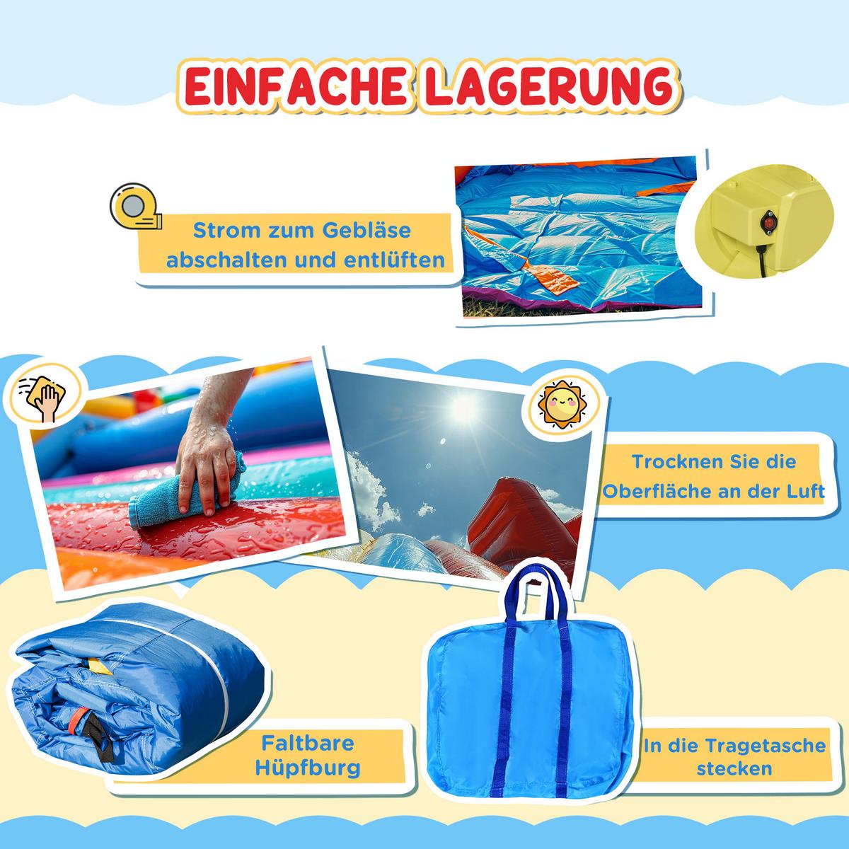 AUFBLASBARE Hüpfburg mit Gebläse, Outdoor Spielburg mit Rutsche, Trampolin - Multicolor, Kunststoff (300/180/160cm) - HOMCOM