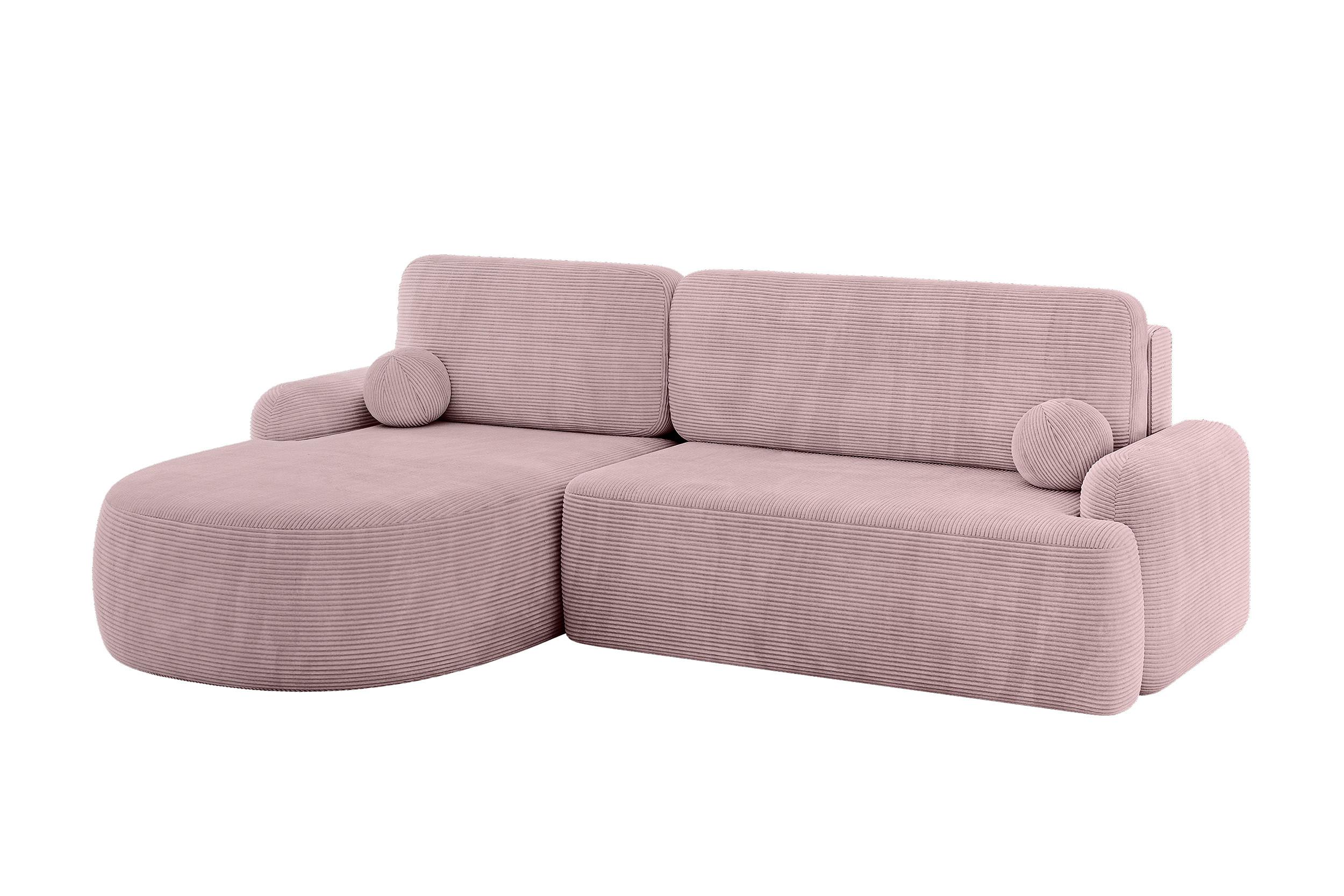 ECKSOFA mit Schlaffunktion und Bettkasten LIRA-L - 264x172x89 Rosa - Rosa, Holzwerkstoff/Textil (264/172cm) - ALTDECOR