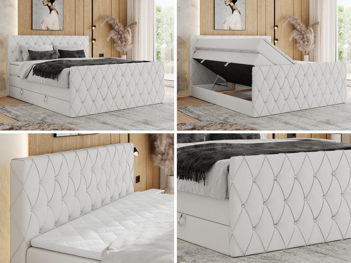 BOXSPRINGBETT MIREN KING DUO 200/200 Weiß Kunstleder - H3 - Weiß, Holz/Textil (200/200cm) - MKS