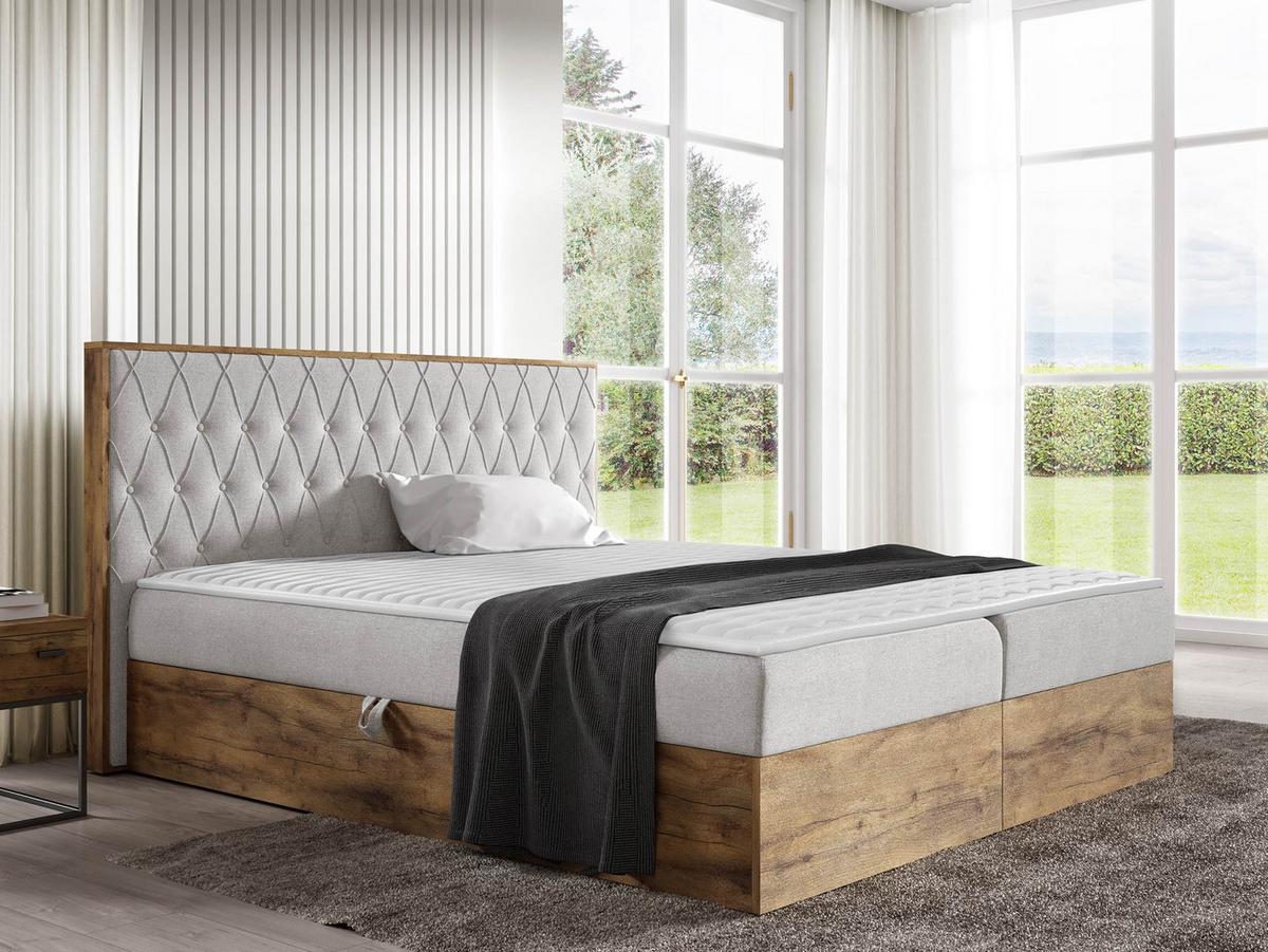 BOXBETT Wood 6 - H3 - Hellgrau, Holz/Textil (160/200cm) - MIRJAN24