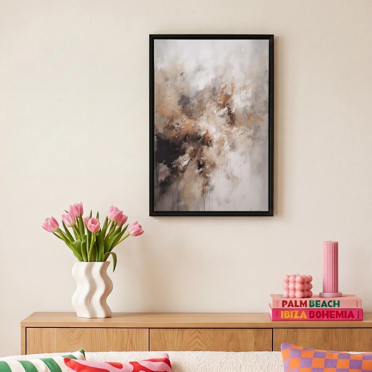 LEINWAND Bilder mit Rahmen - Farbe - Abstrakt - Beige - Kunst - 20x30 - Greige, Textil (20/30cm) - MuchoWow
