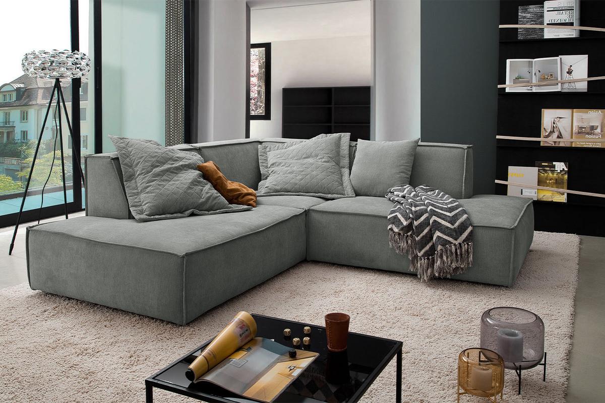 ECKSOFA SAMU Grau Webstoff - Schwarz/Grau, Textil (226/224cm) - KAWOLA