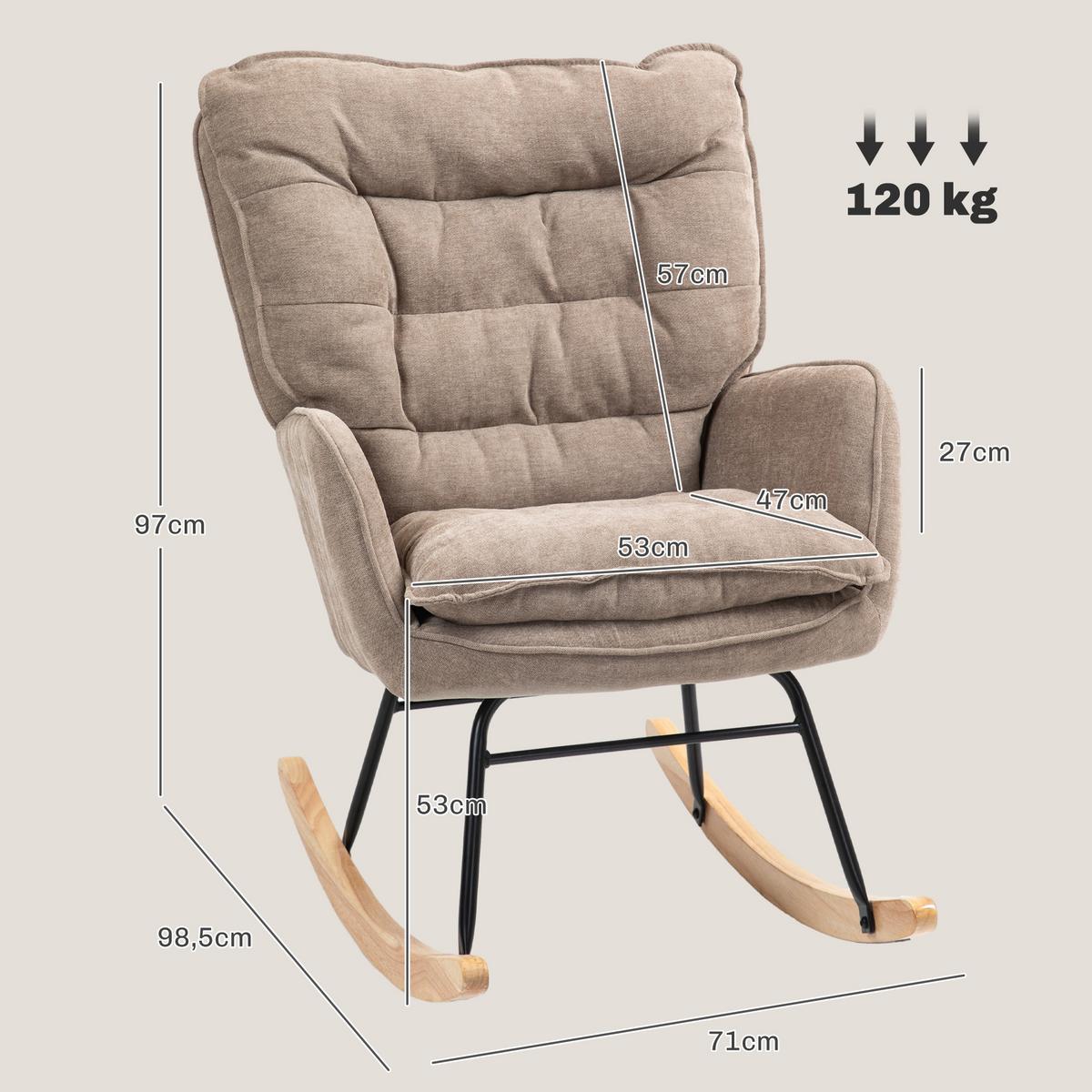 SCHAUKELSTUHL Schwingsessel Armlehnsessel mit Chenilleoptik für Schlafzimmer - Braun/Naturfarben, Holz/Textil (98.5/97/71cm) - HOMCOM