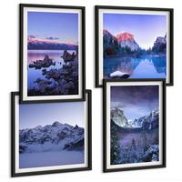 BILDER SET 4er Set - 50x50 cm & 40x60 cm Schwarzer Rahmen - Berglandschaften, Sonnenuntergang, Wasser - Schwarz, Kunststoff (50/50cm) - TULUP