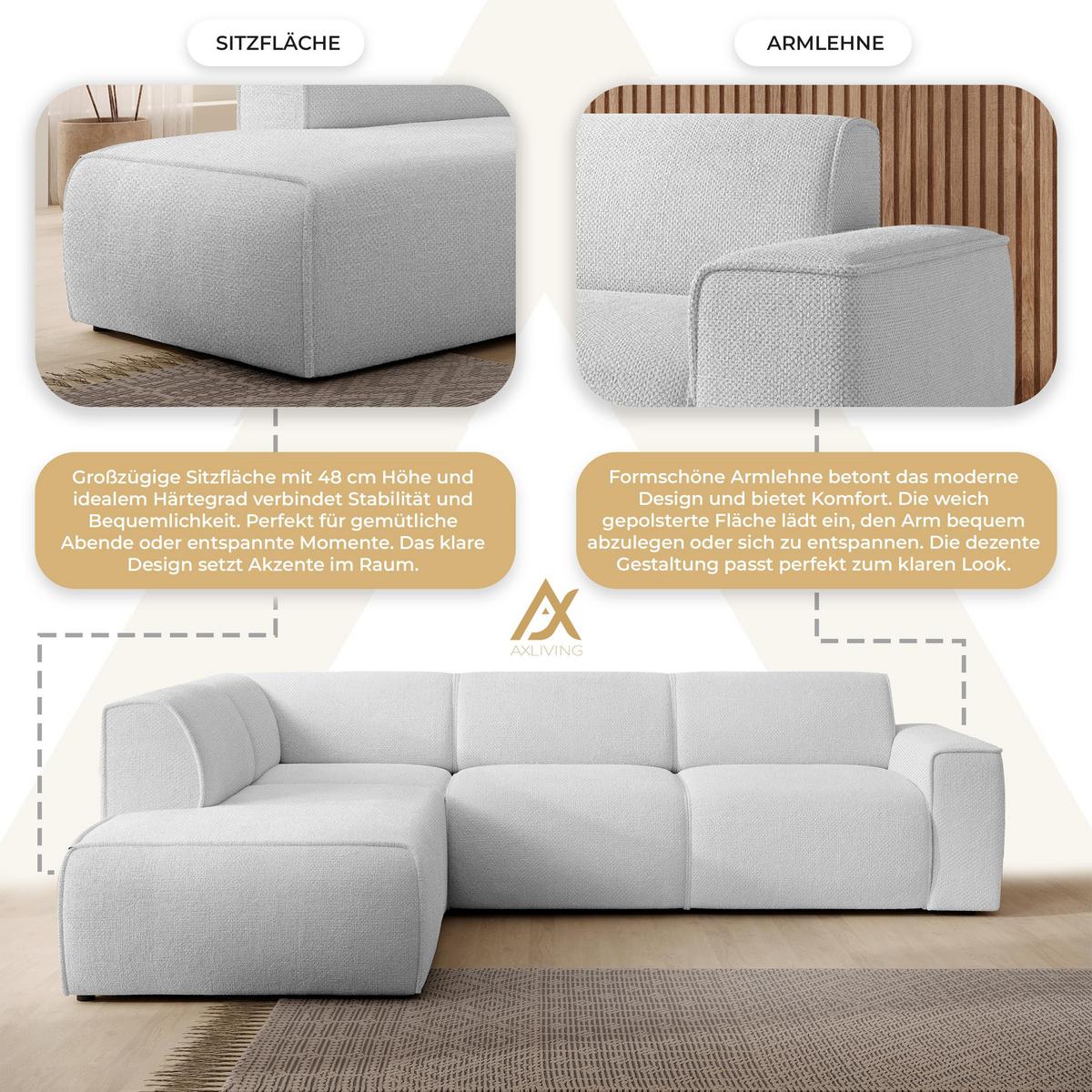 ECKSOFA L Form Didim Ivory 292/220/78 cm – großes Sofa stilvoll & bequem L - Greige/Champagner, Kunststoff/Textil (220/292cm) - AX Living