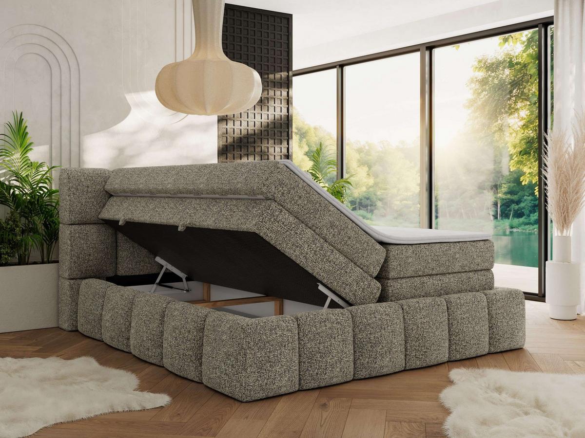 BOXSPRINGBETT NIRA KING 200/200 Grau Strukture - H4 - Grau, Holz/Textil (200/200cm) - MKS